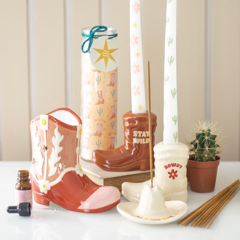Howdy Cowboy Boot Floral Scented Tube Candle