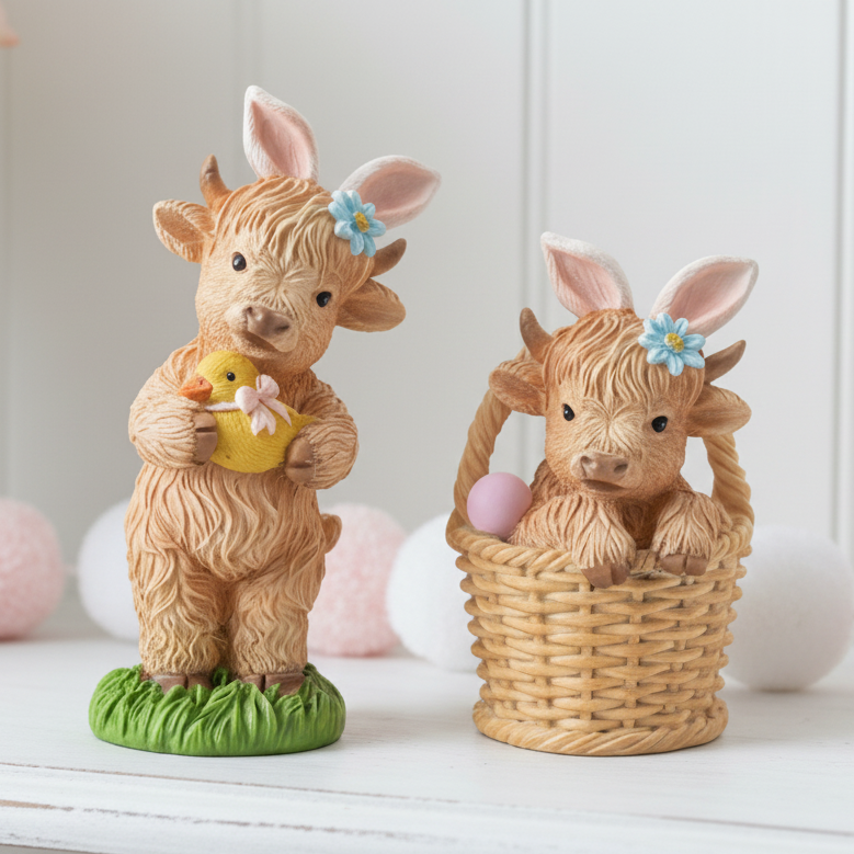 Easter Standing Highland Cow Figurine