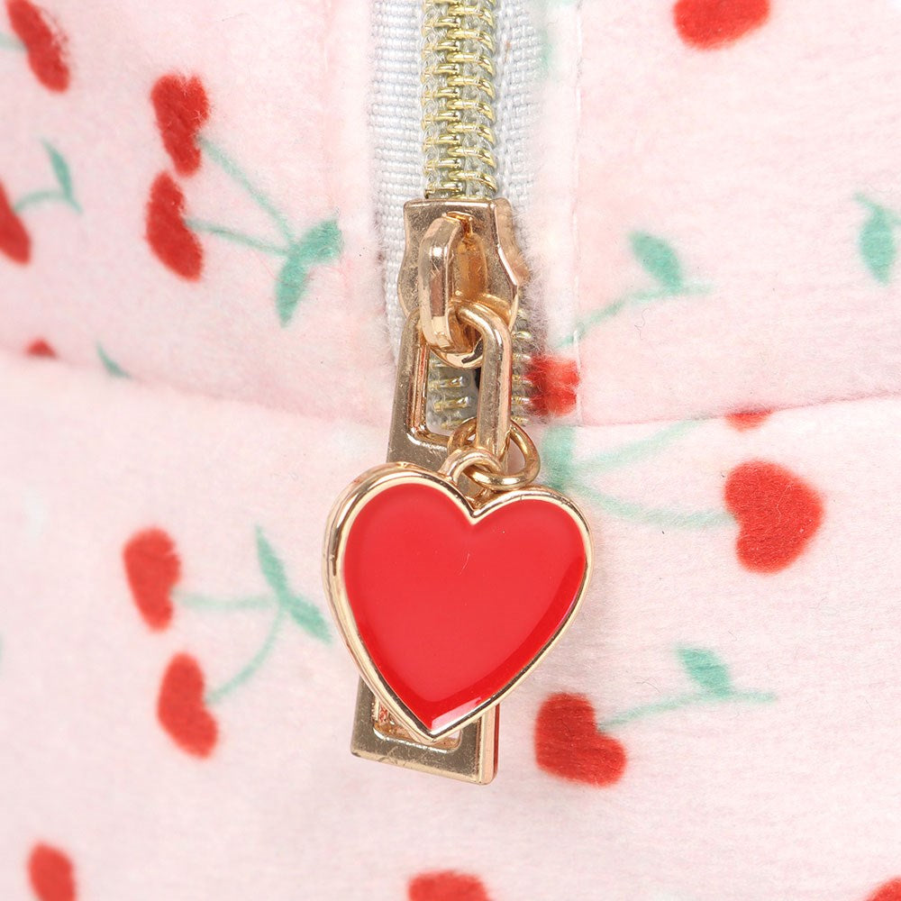 Cherry Heart Print Makeup Bag