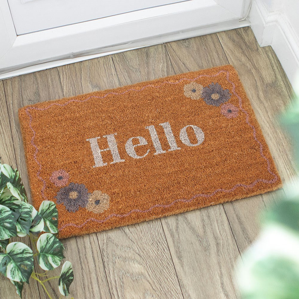 Floral Hello Natural Doormat