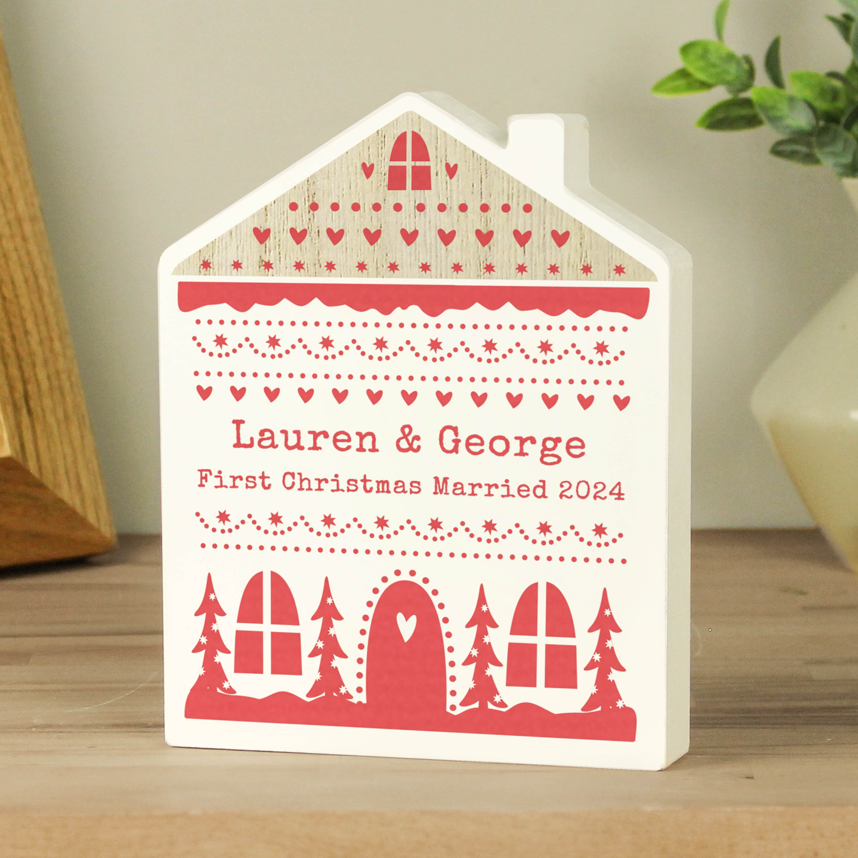 Personalised Christmas Wooden Fair Isle House Ornament