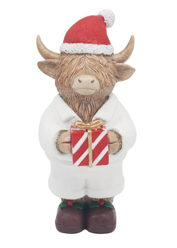Christmas Pyjama Highland Cow with Santa Hat