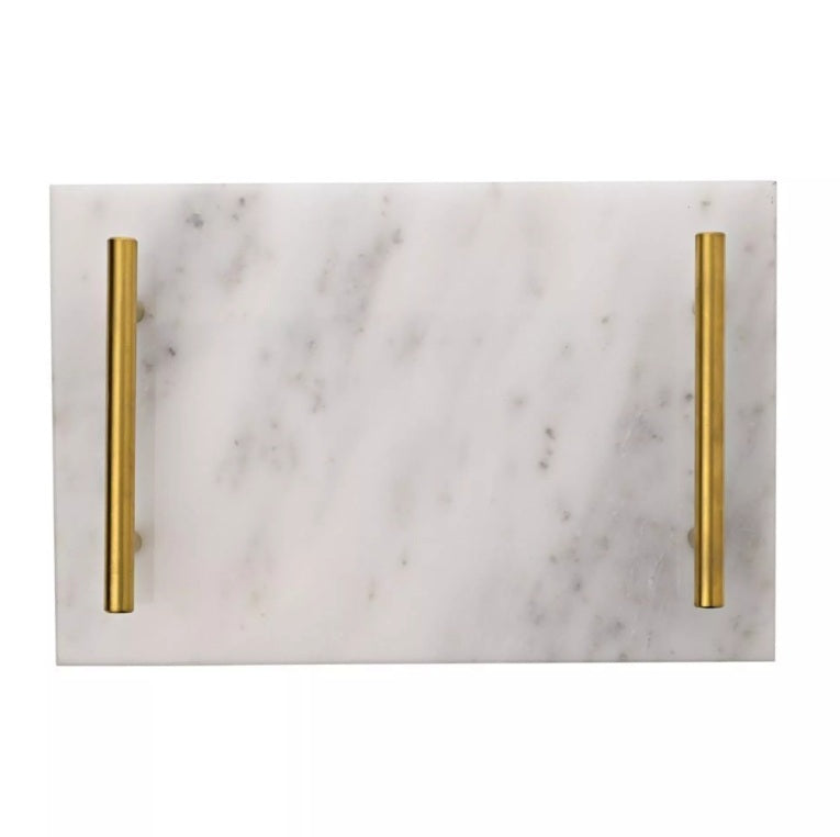 White Marble Tray with Gold Handles