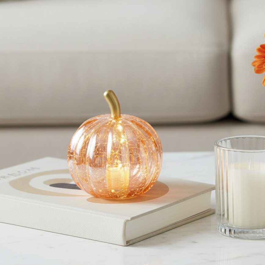 Small Pink Glass LED Pumpkin