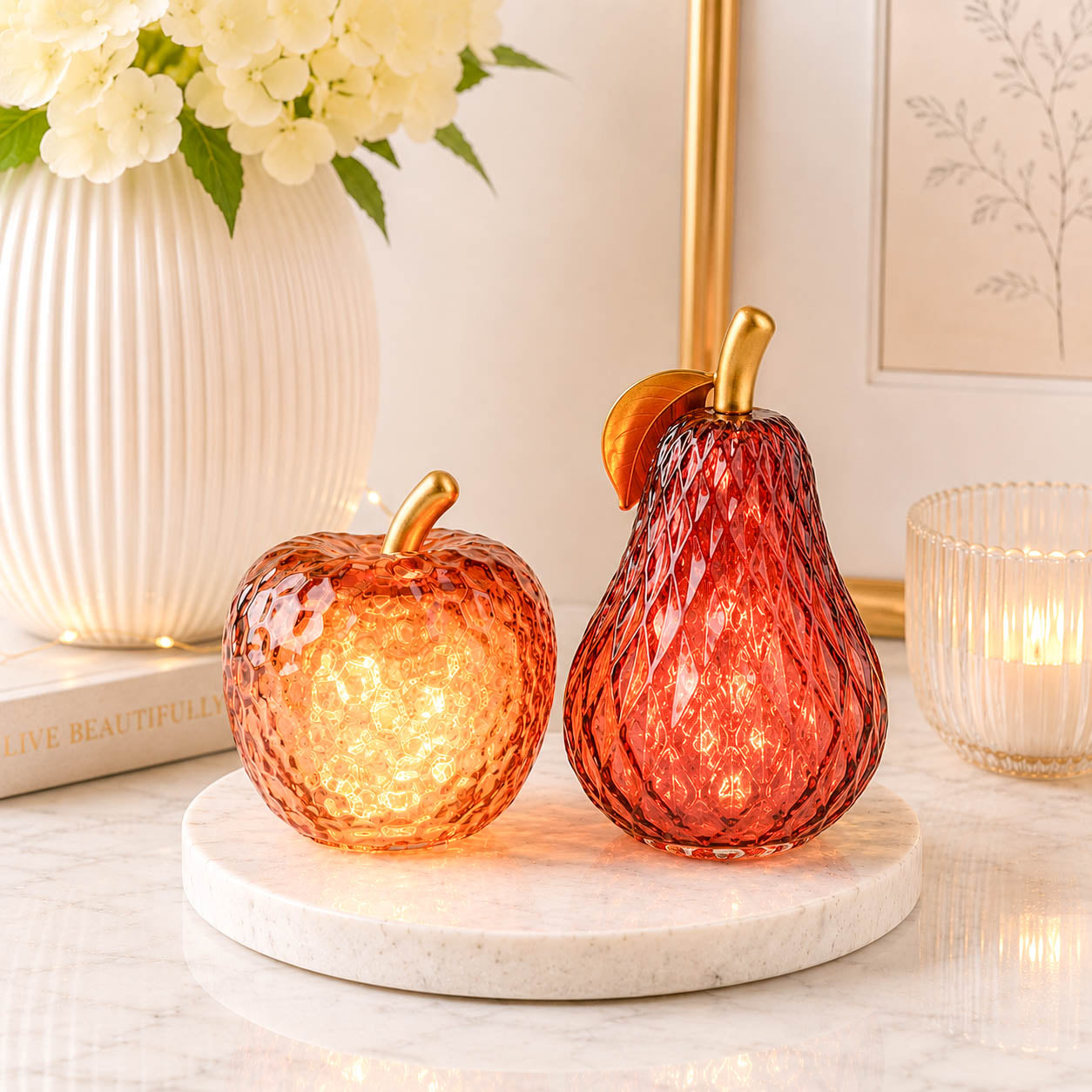 Small Red Textured Glass LED Pear