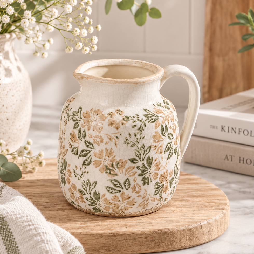 Leafy Crackle Stoneware Jug