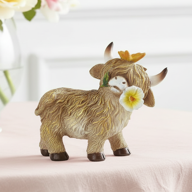Standing Highland Cow with Flower