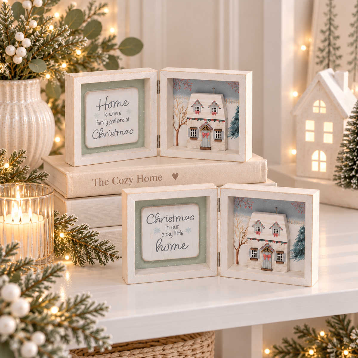 Cosy Christmas Cottage Sentiment Double Frame