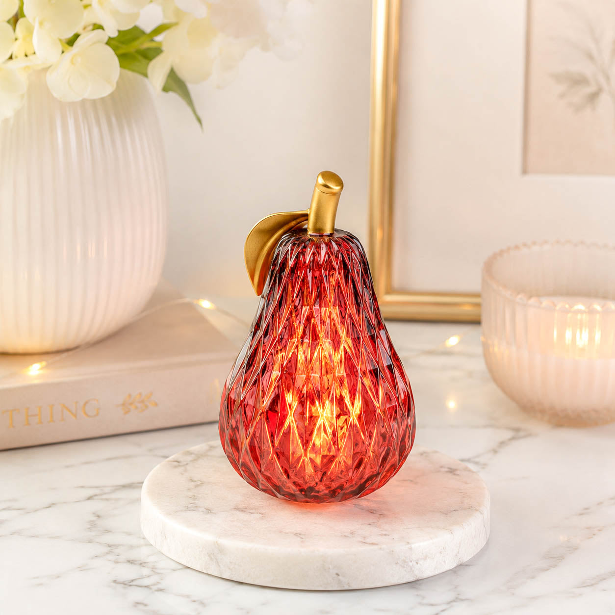 Small Red Textured Glass LED Pear