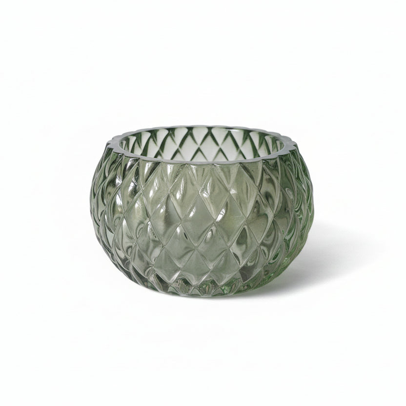 Vintage Green Diamond Cut Glass Tealight Holder