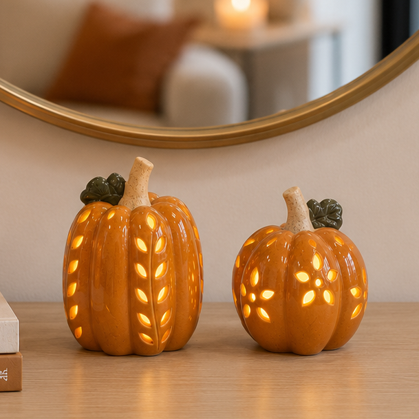 Orange LED Pumpkin with Open Pattern Detail