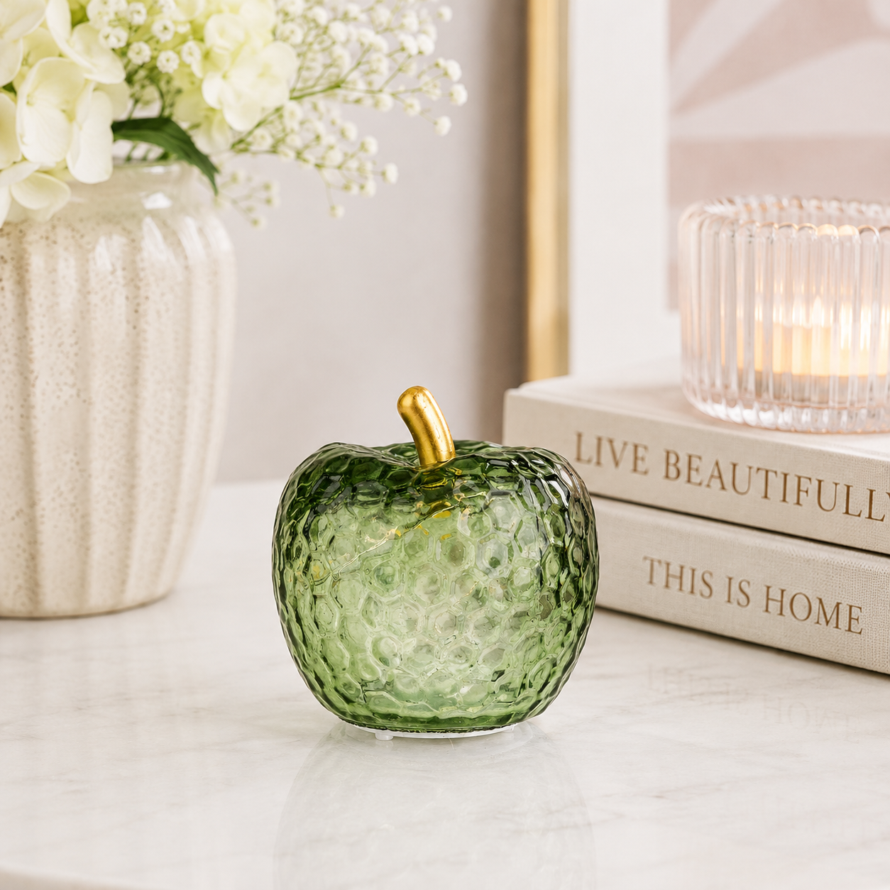 Small Green Textured Glass LED Apple