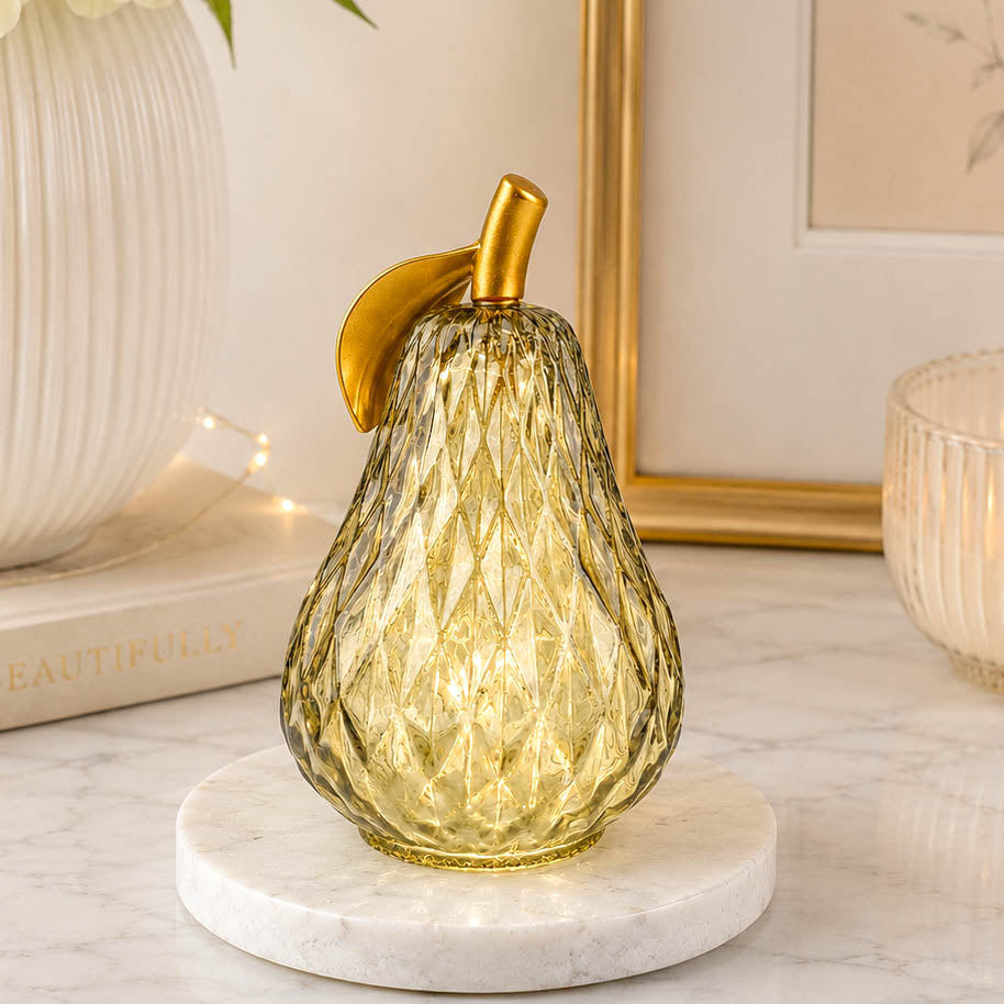 Small Green Textured Glass LED Pear