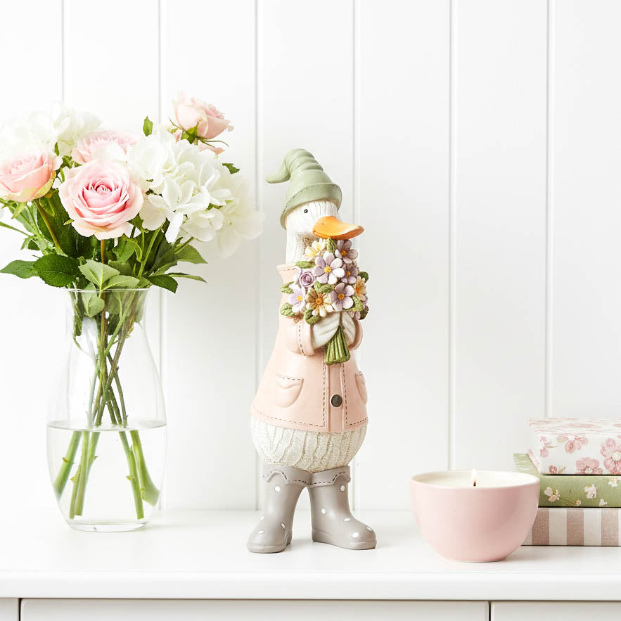 Duck in Pink Coat with Flower Bunch