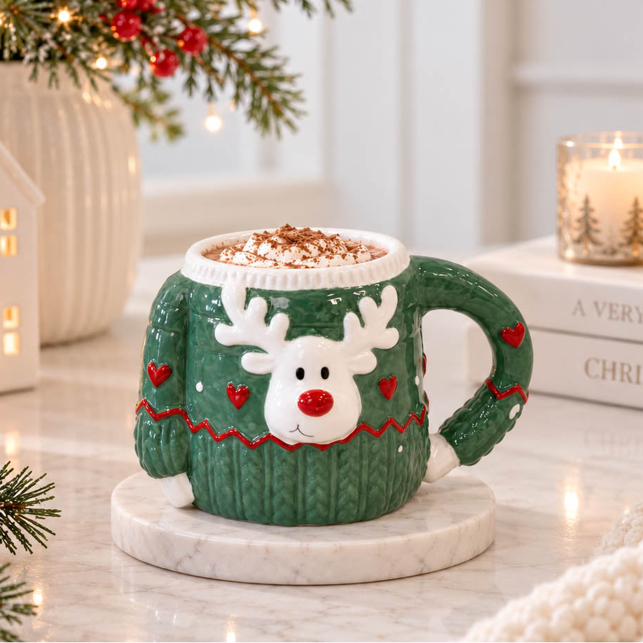 Green Christmas Reindeer Sweater Mug