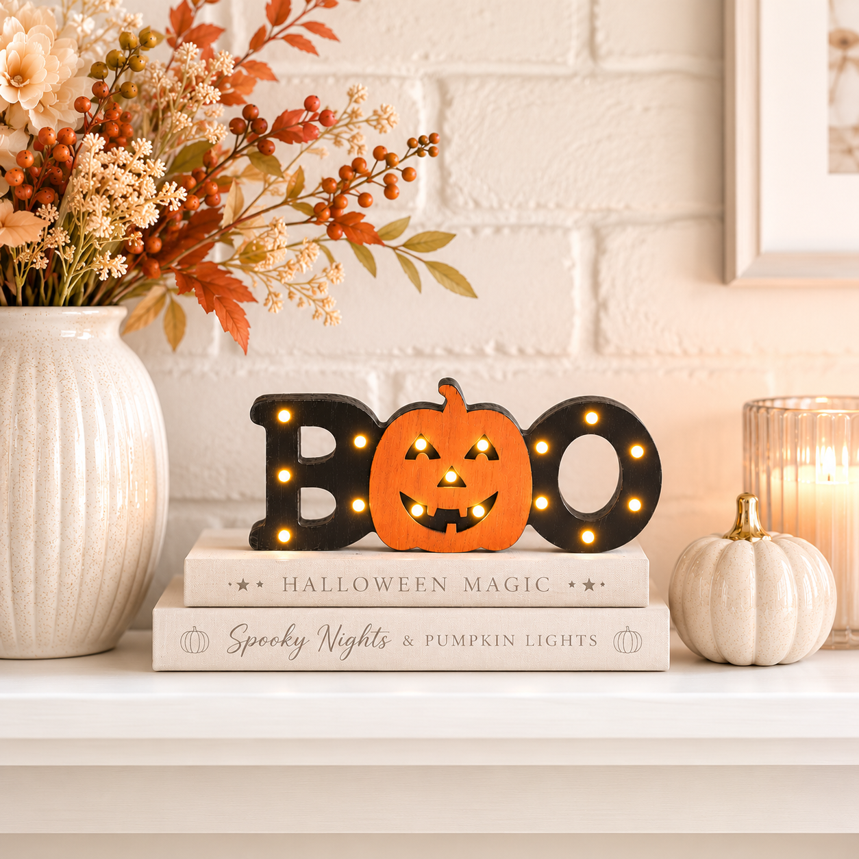 Black Wooden Boo LED Sign