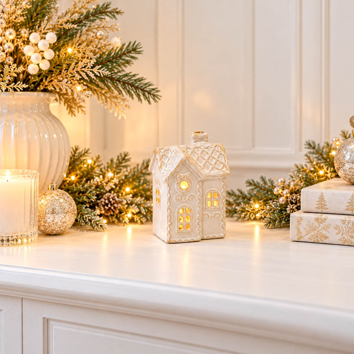Natural LED Gingerbread Christmas Townhouse