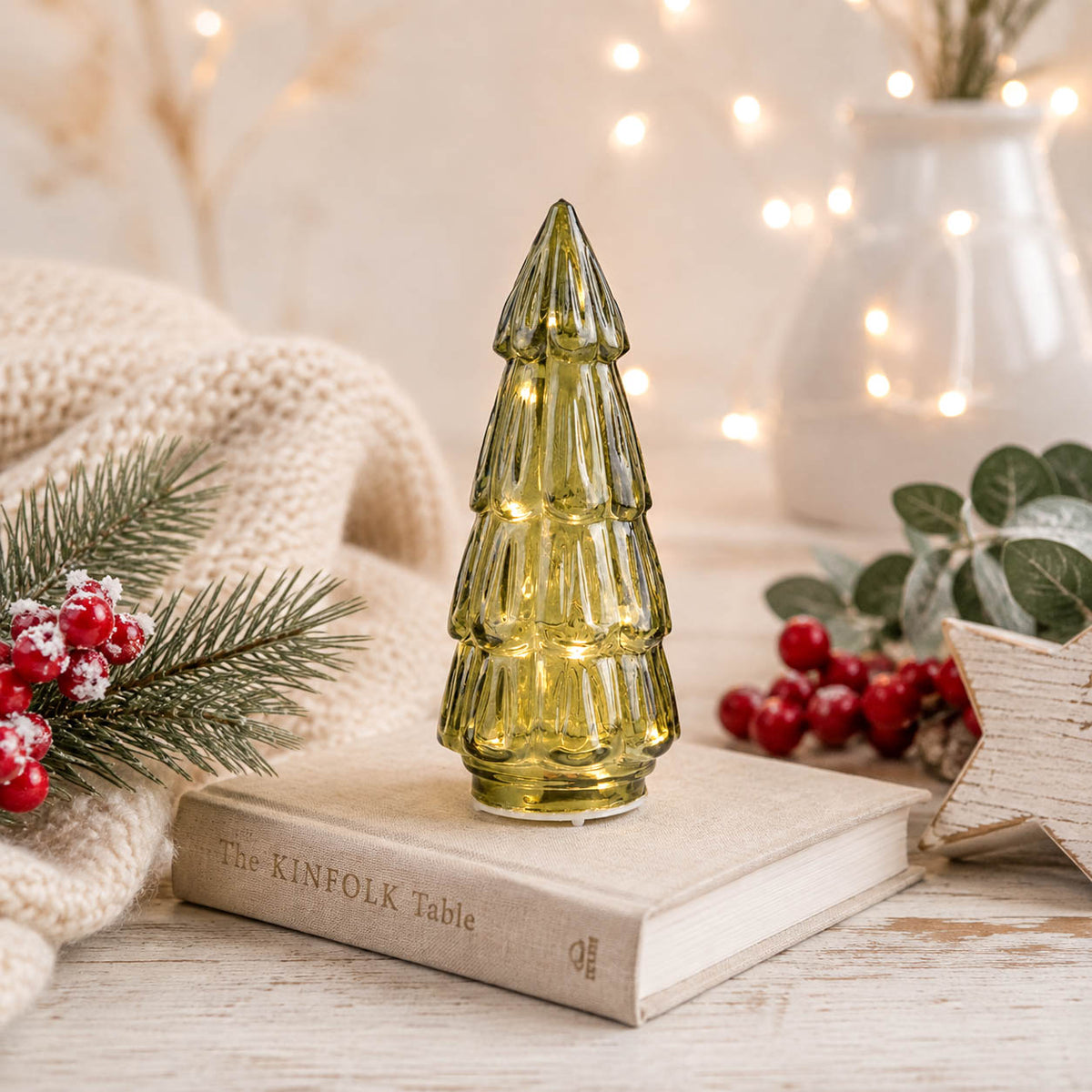 Small Green Glass LED Tree