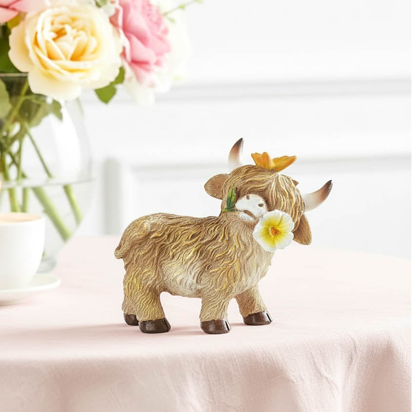 Standing Highland Cow with Flower