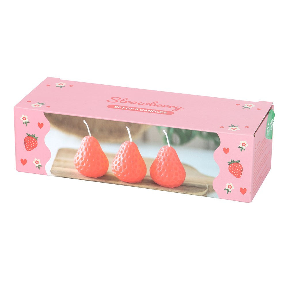 Set of 3 Strawberry Shaped Unscented Candles