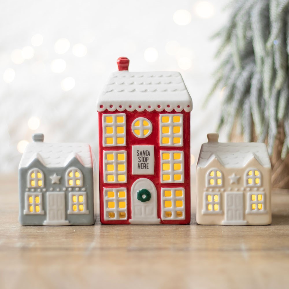Light Up LED Christmas Houses Set of 3