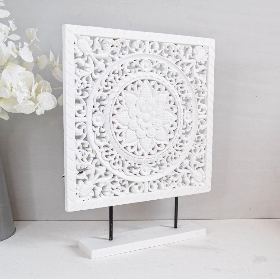 Carved Floral Plaque on Stand - Picture Perfect Interiors