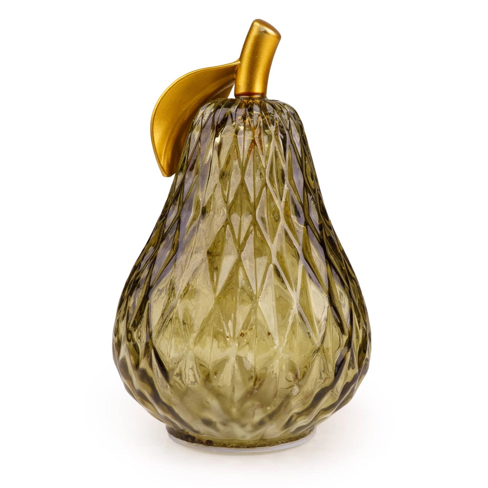 Small Green Textured Glass LED Pear