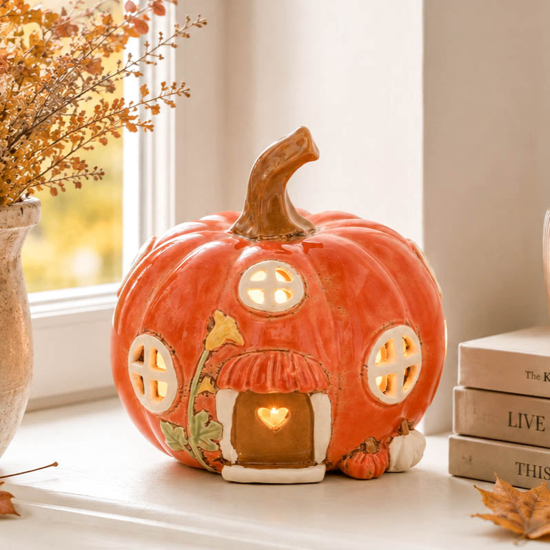 Village Pottery Orange Pumpkin Tealight House