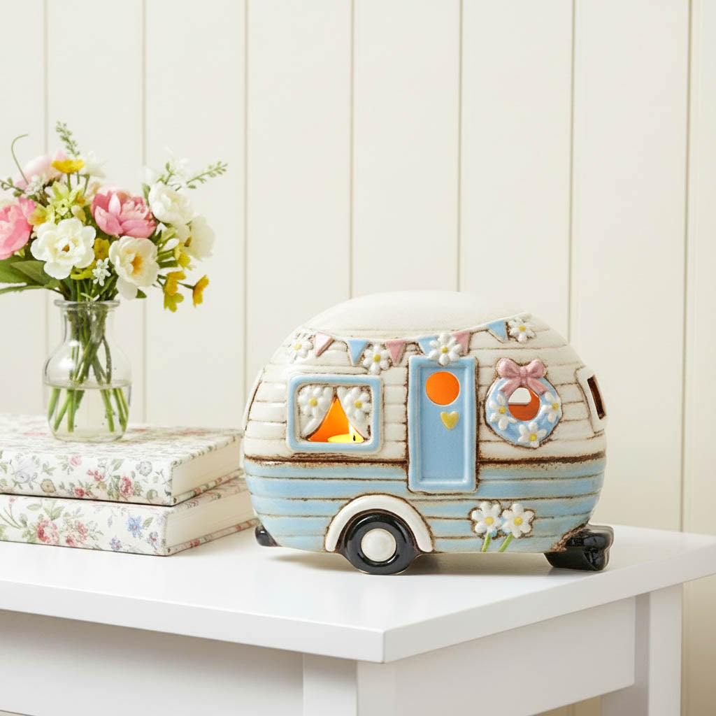 Village Pottery Blue Tealight Caravan
