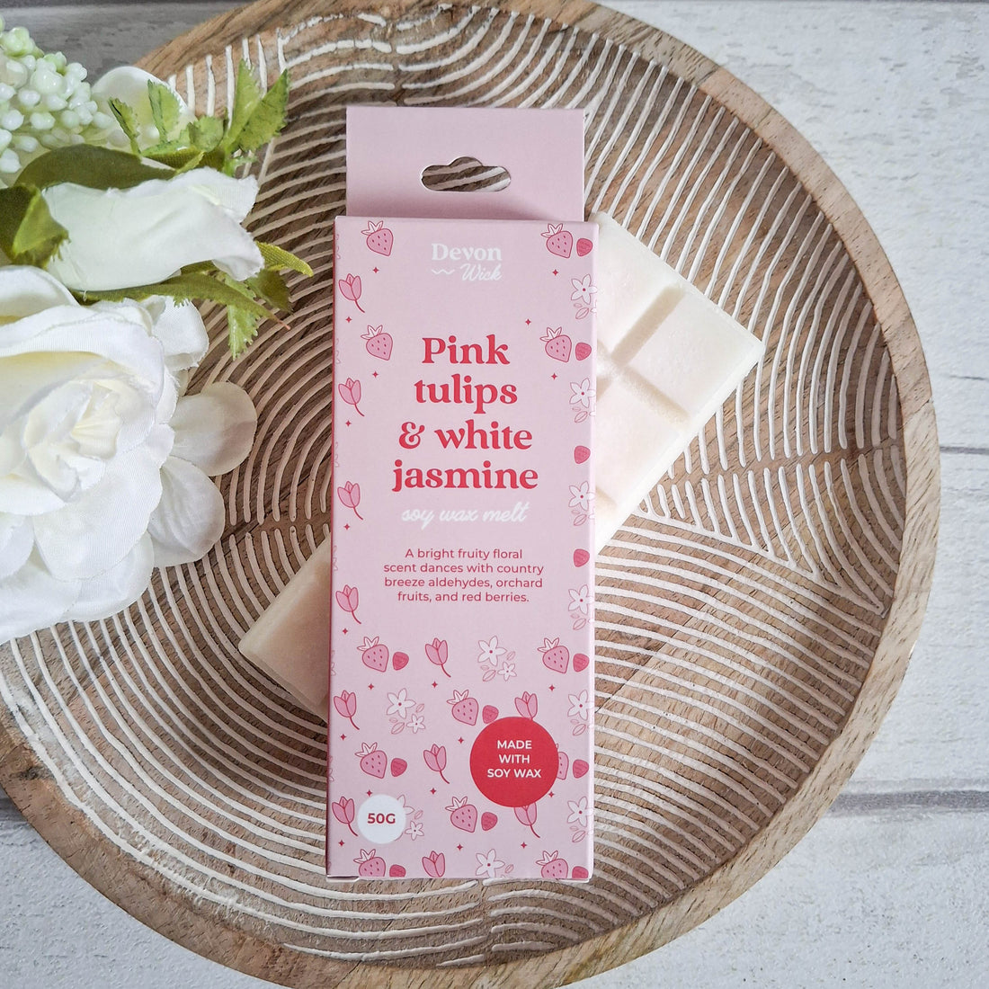 Pink Tulips &amp; White Jasmine Mini Wax Melt Snap Bar
