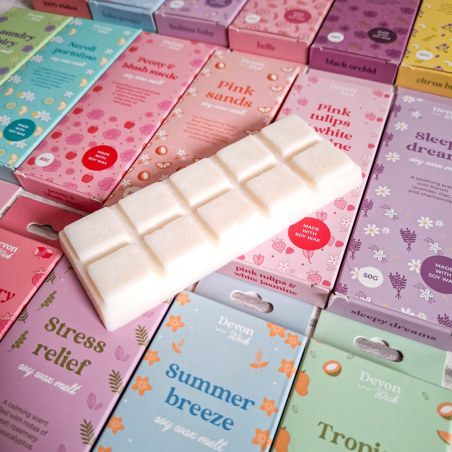 Pink Tulips &amp; White Jasmine Mini Wax Melt Snap Bar