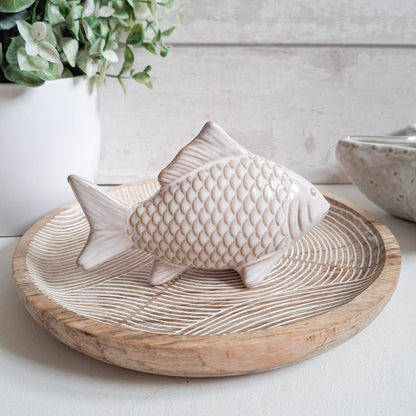 White &amp; Natural Porcelain Fish Ornament