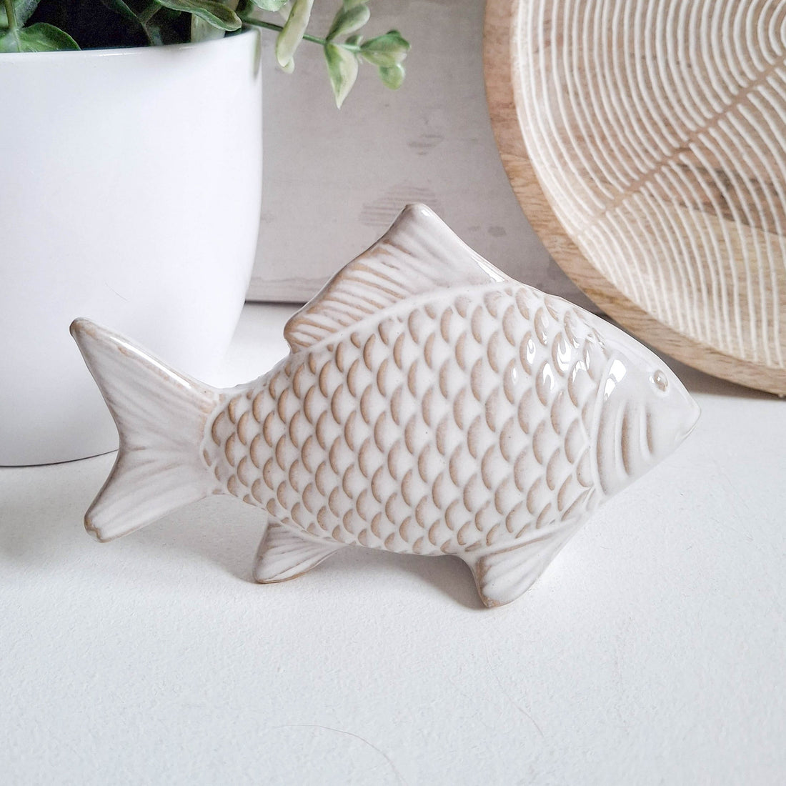 White &amp; Natural Porcelain Fish Ornament