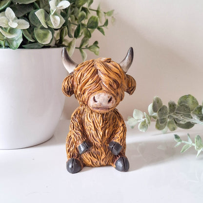 Small Happy Highland Coo Sitting