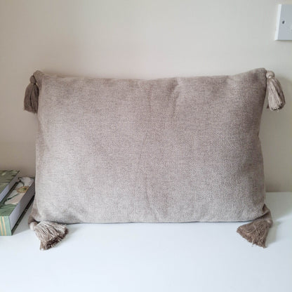 Taupe Tasselled Rectangular Cushion