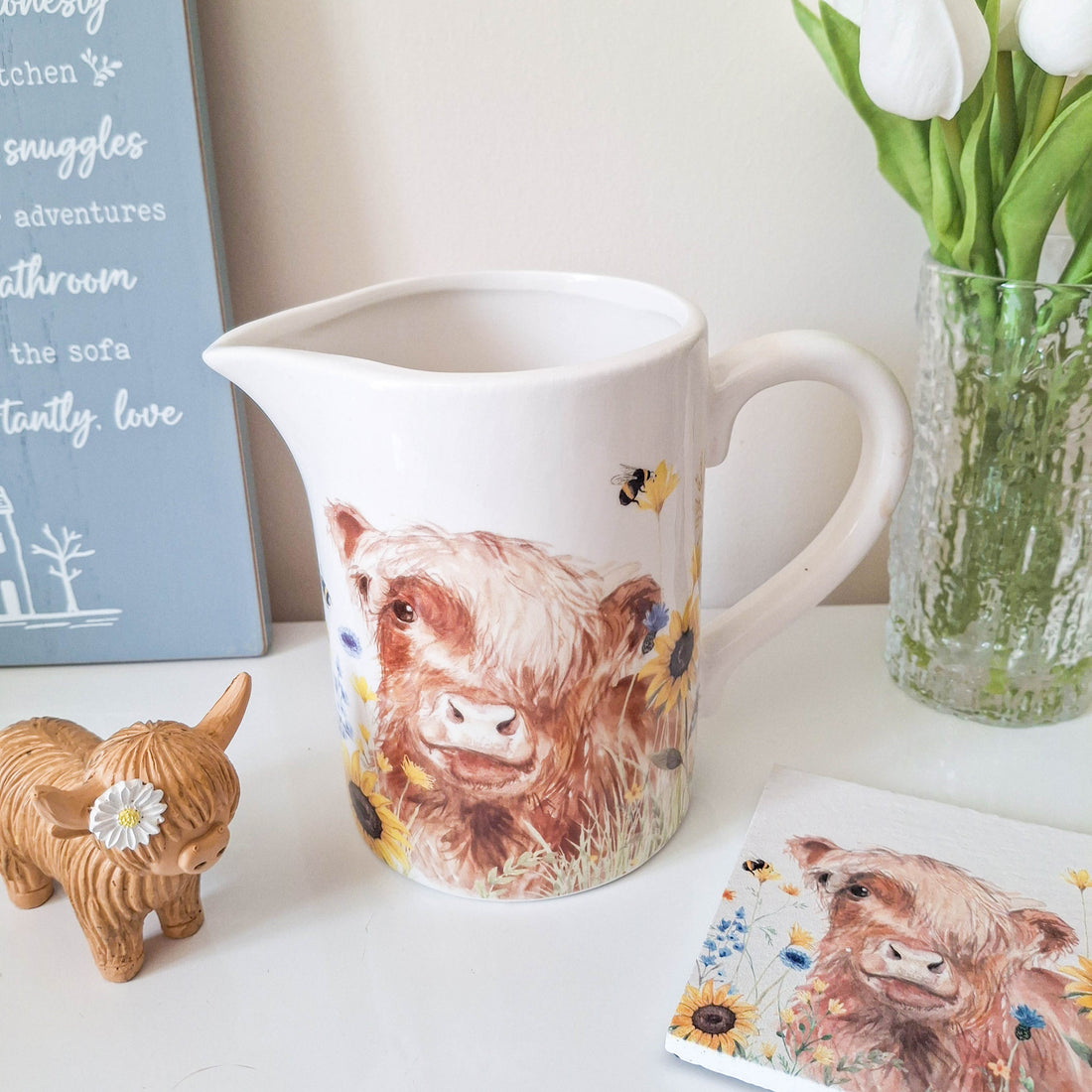 Floral Highland Cow Jug