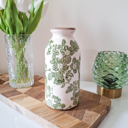 Green Clematis Crackle Bottle Vase