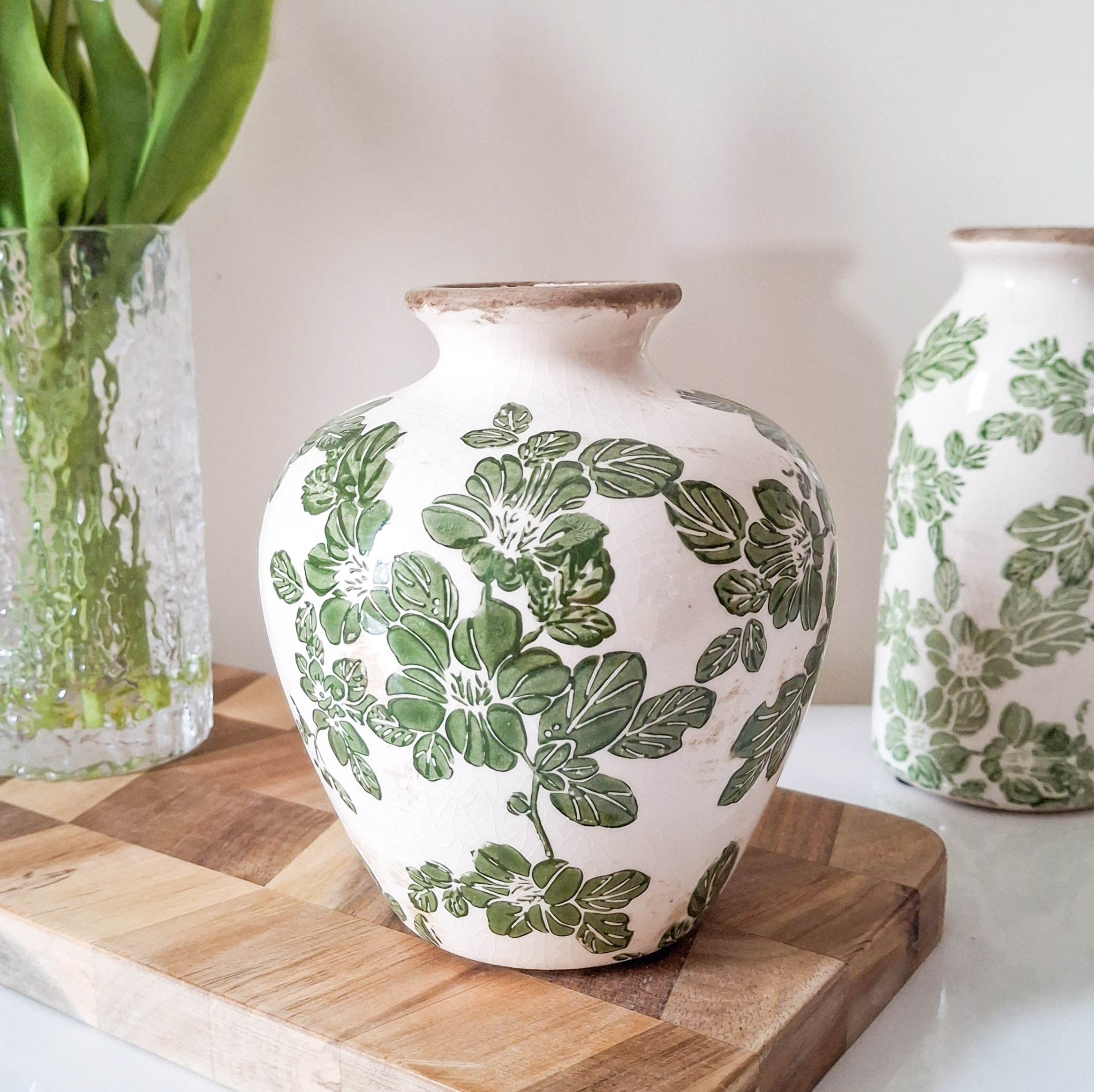 Green Clematis Crackle Plum Vase