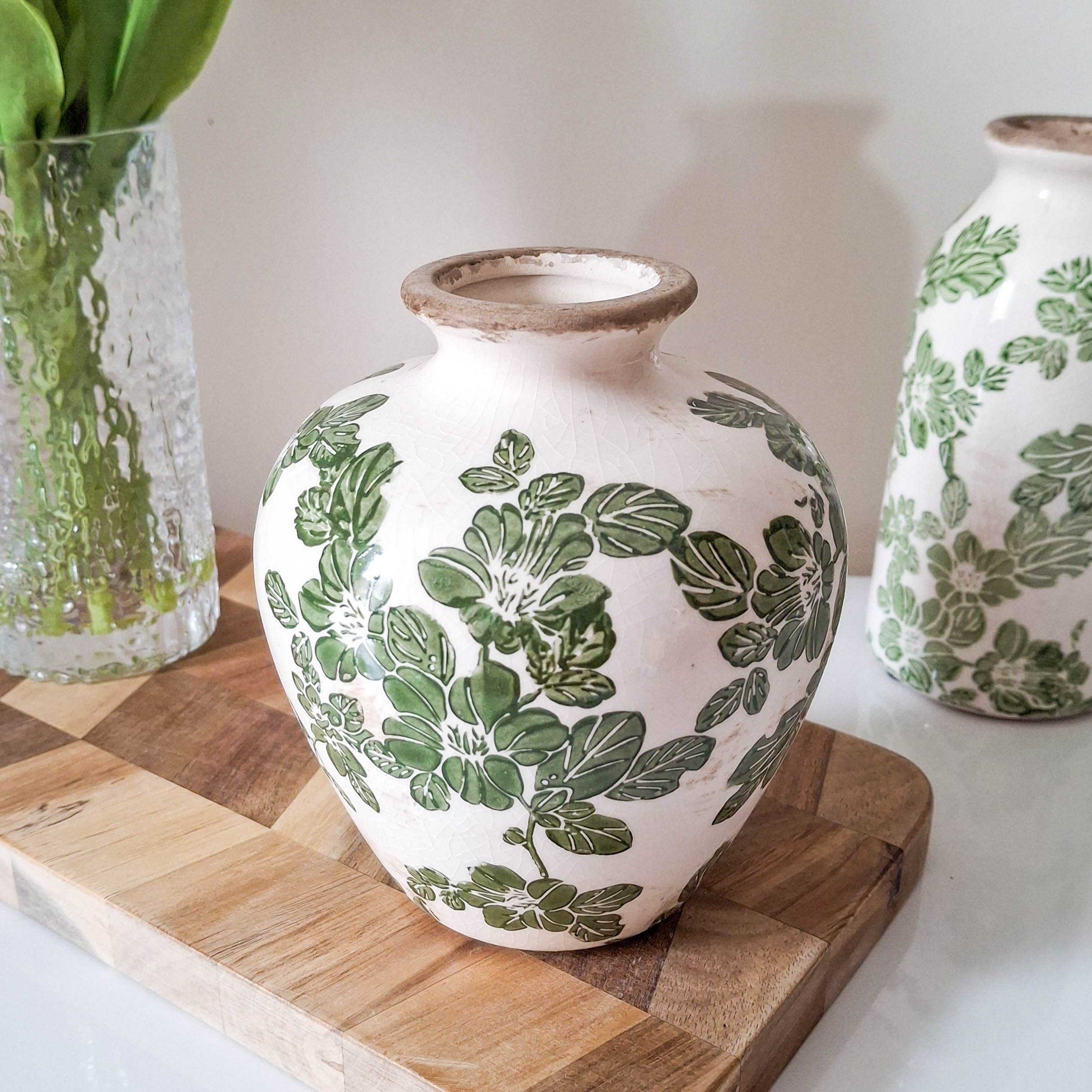 Green Clematis Crackle Plum Vase