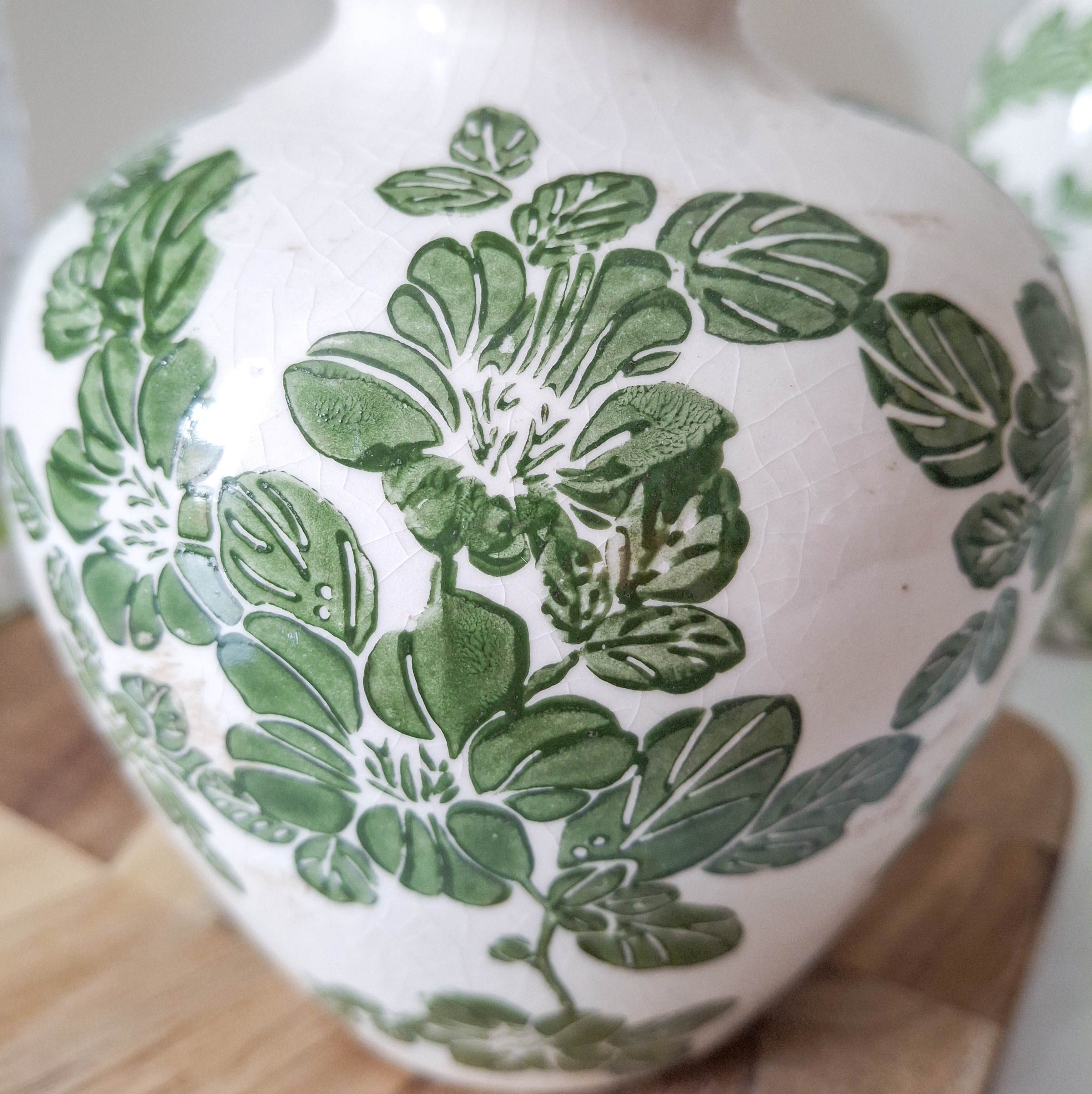 Green Clematis Crackle Plum Vase