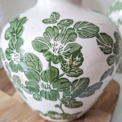 Green Clematis Crackle Plum Vase