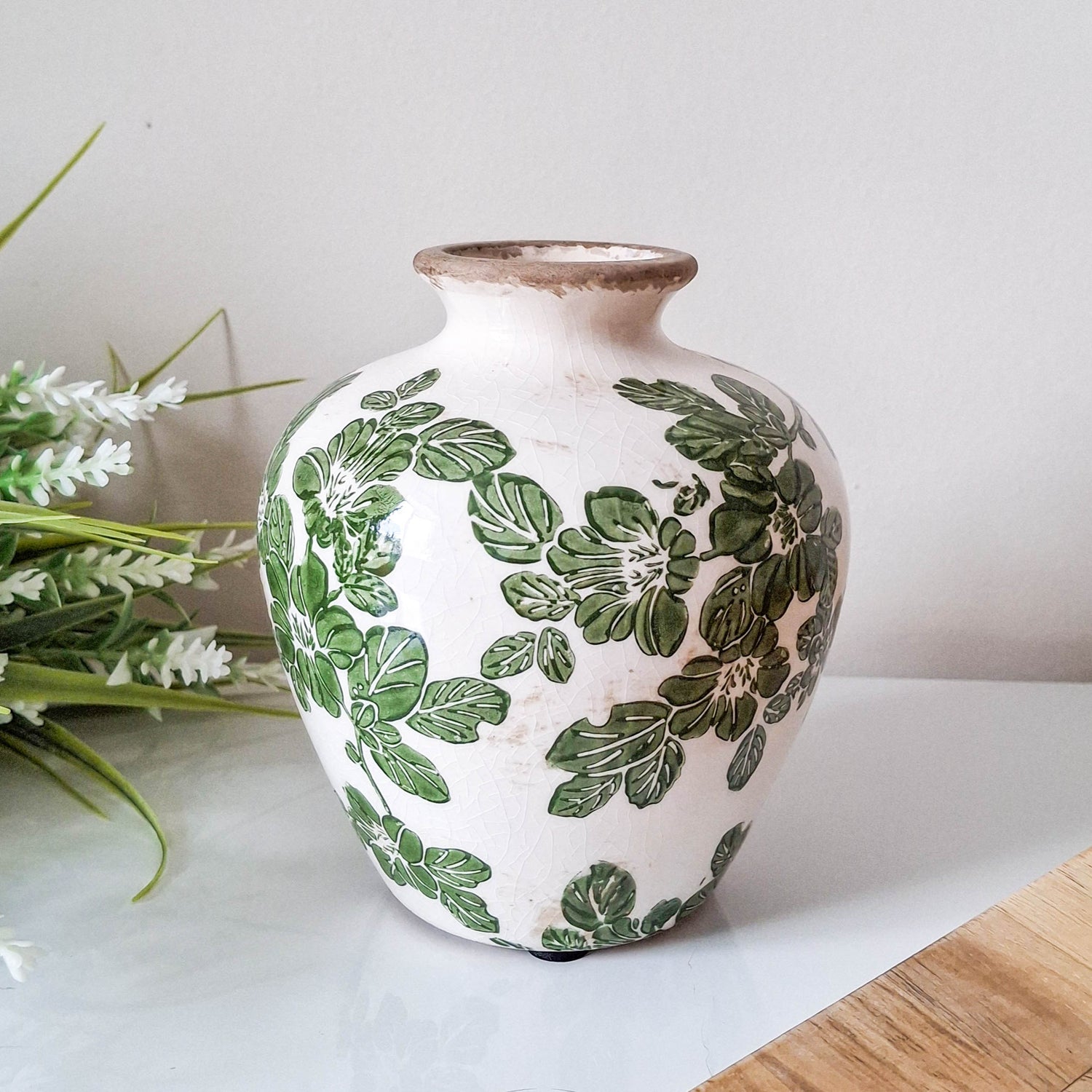 Green Clematis Crackle Plum Vase