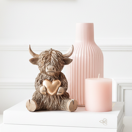 BACK SOON Heart of Gold Happy Highland Cow Figurine