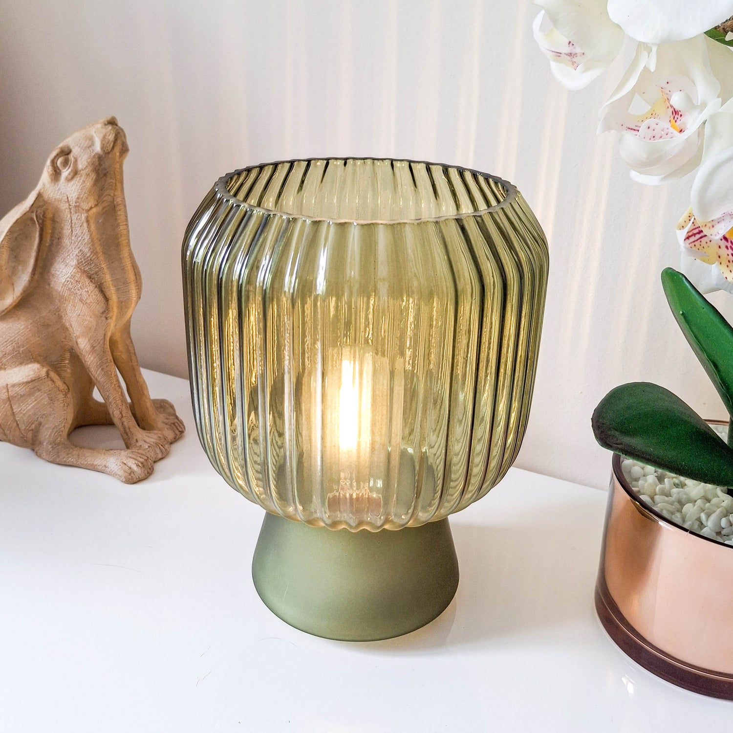 Green LED Ripple Glass Lamp