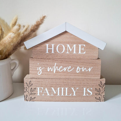 Home Is Where Our Family Is Mantel Plaque