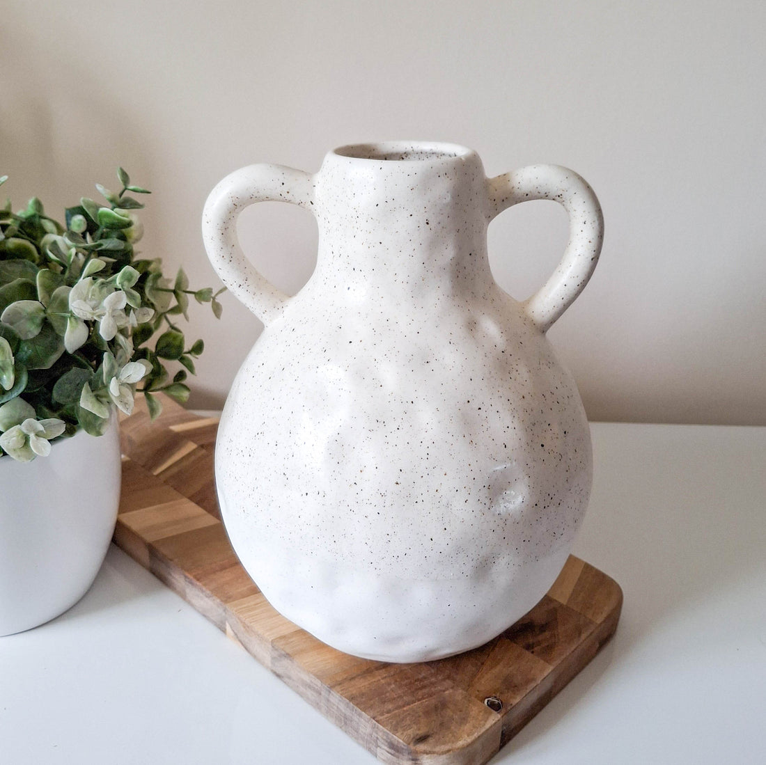 Cream Dimpled Vase with Handles