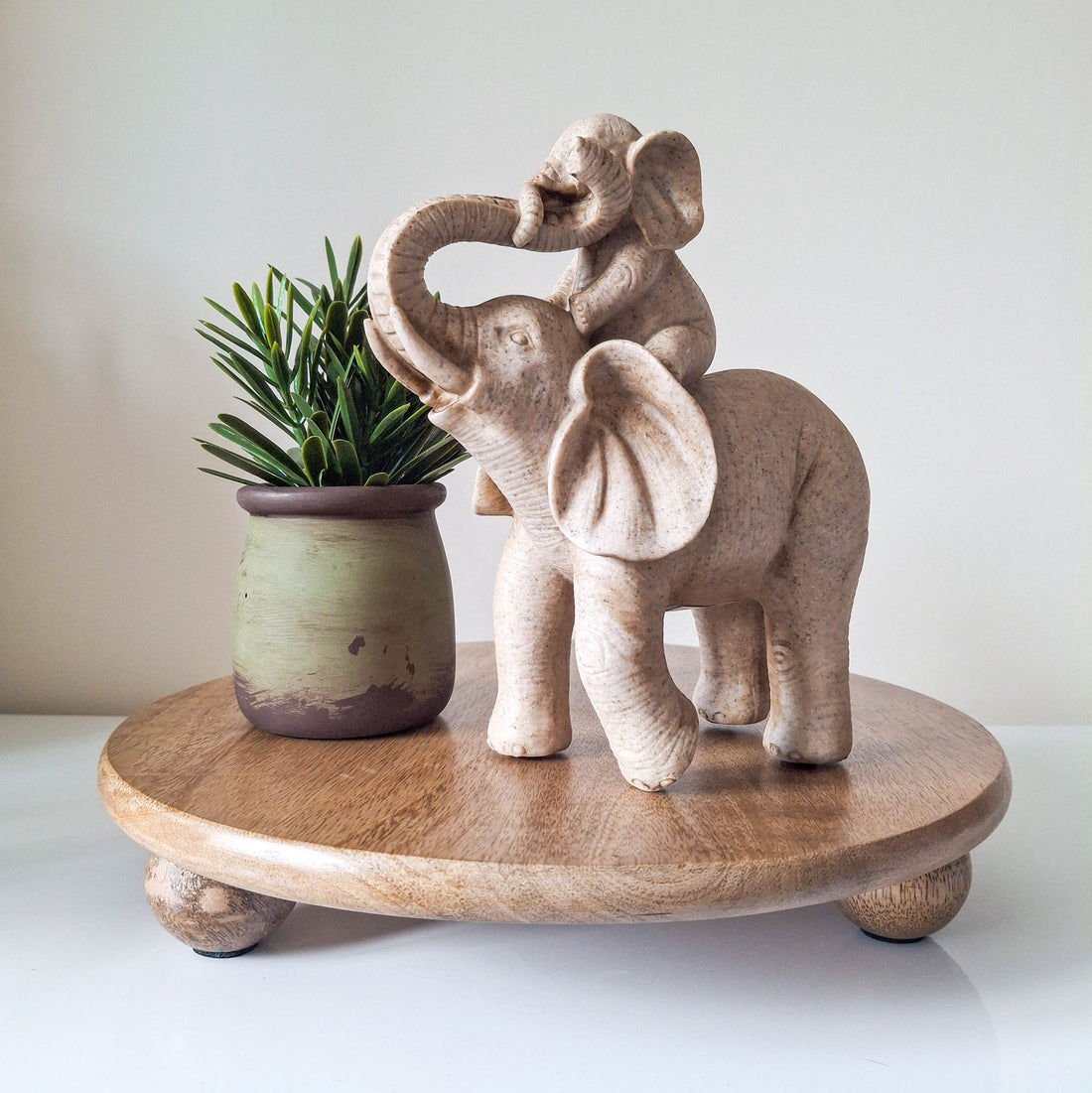 Round Mango Wood Styling Tray with Feet