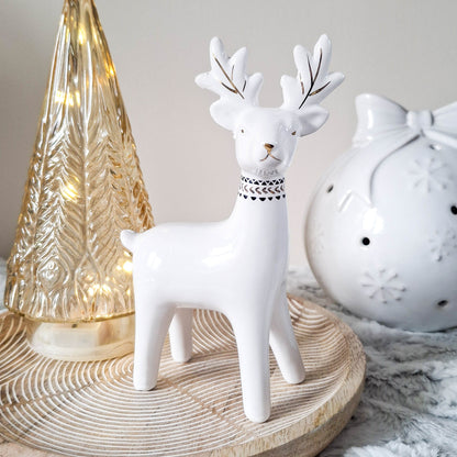 White Ceramic Reindeer Ornament