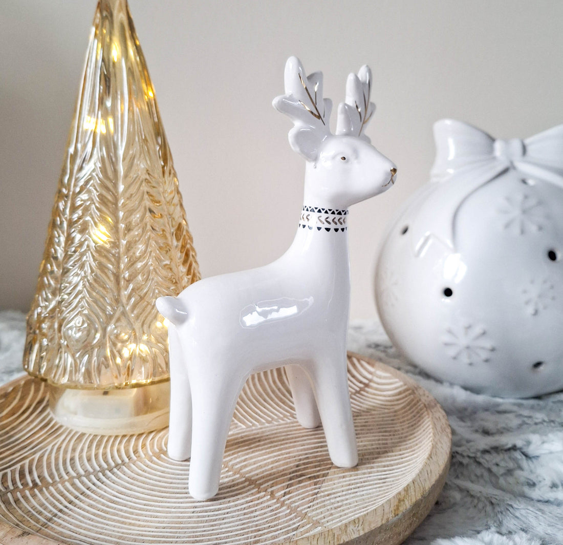 White Ceramic Reindeer Ornament