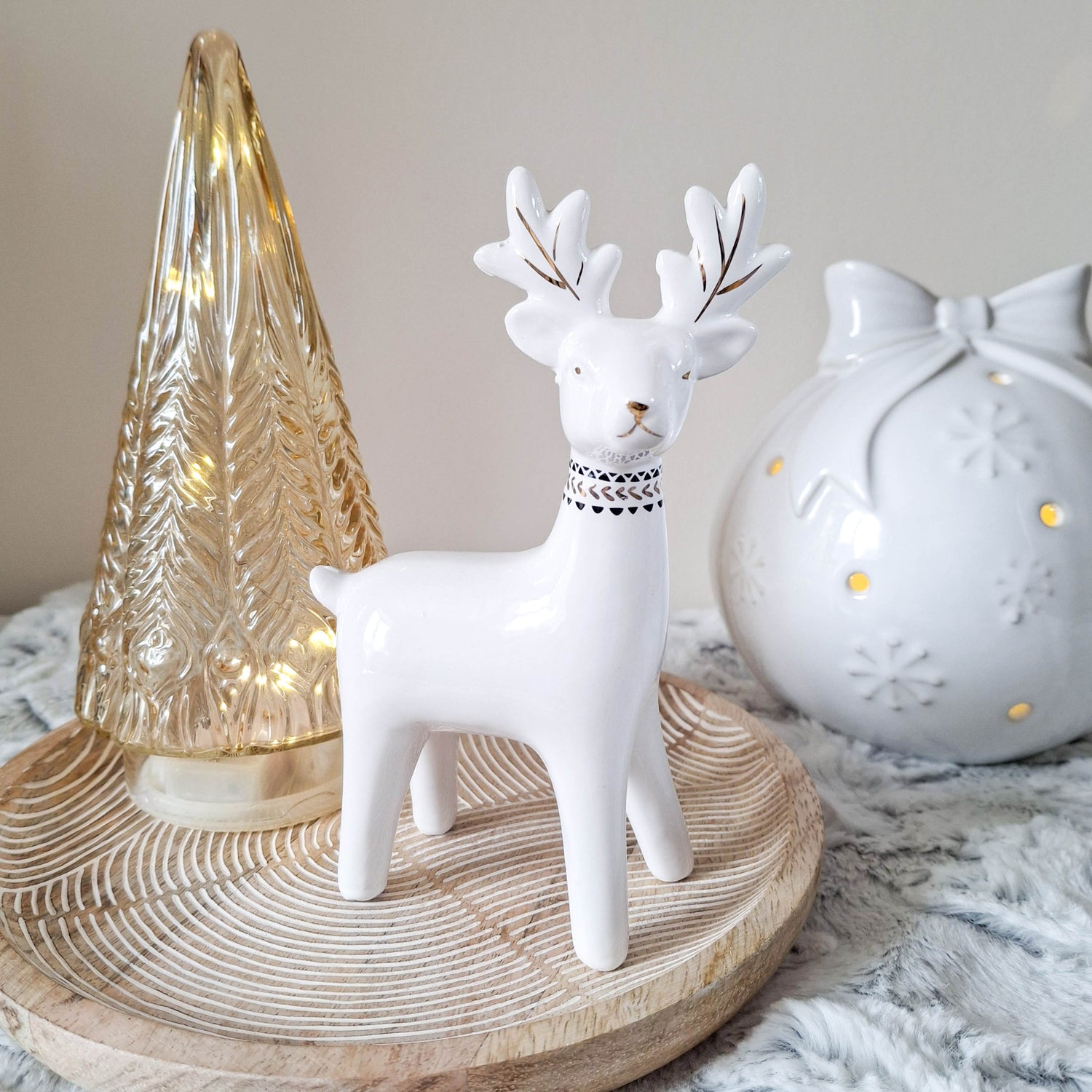 White Ceramic Reindeer Ornament